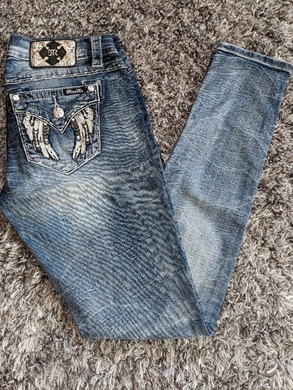 Miss Me Angel Wings Embellished Pockets Skinny Jeans Size 26 Inseam 33” - Picture 2 of 3